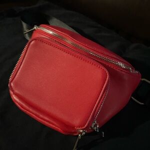 Forever 21: Red Leather Bag with Silver Zipper